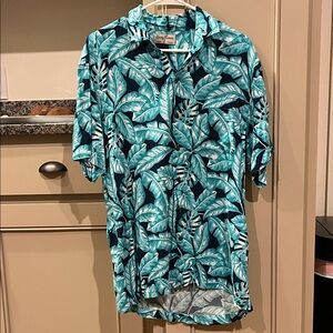 Kenny Flowers Teal and Navy Leaf Shirt